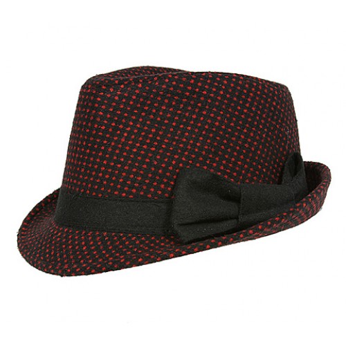 Fedora Hats - White Dots w/ Bow - Black/ Red - HT-AHA51742RD